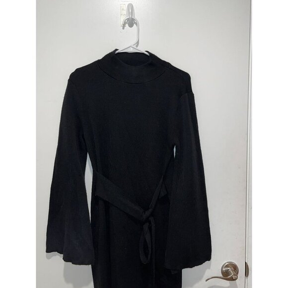 Latiste Black Knit Long-Sleeve Tie Waist Pullover High Neck Women's Dress Size L - Picture 2 of 9